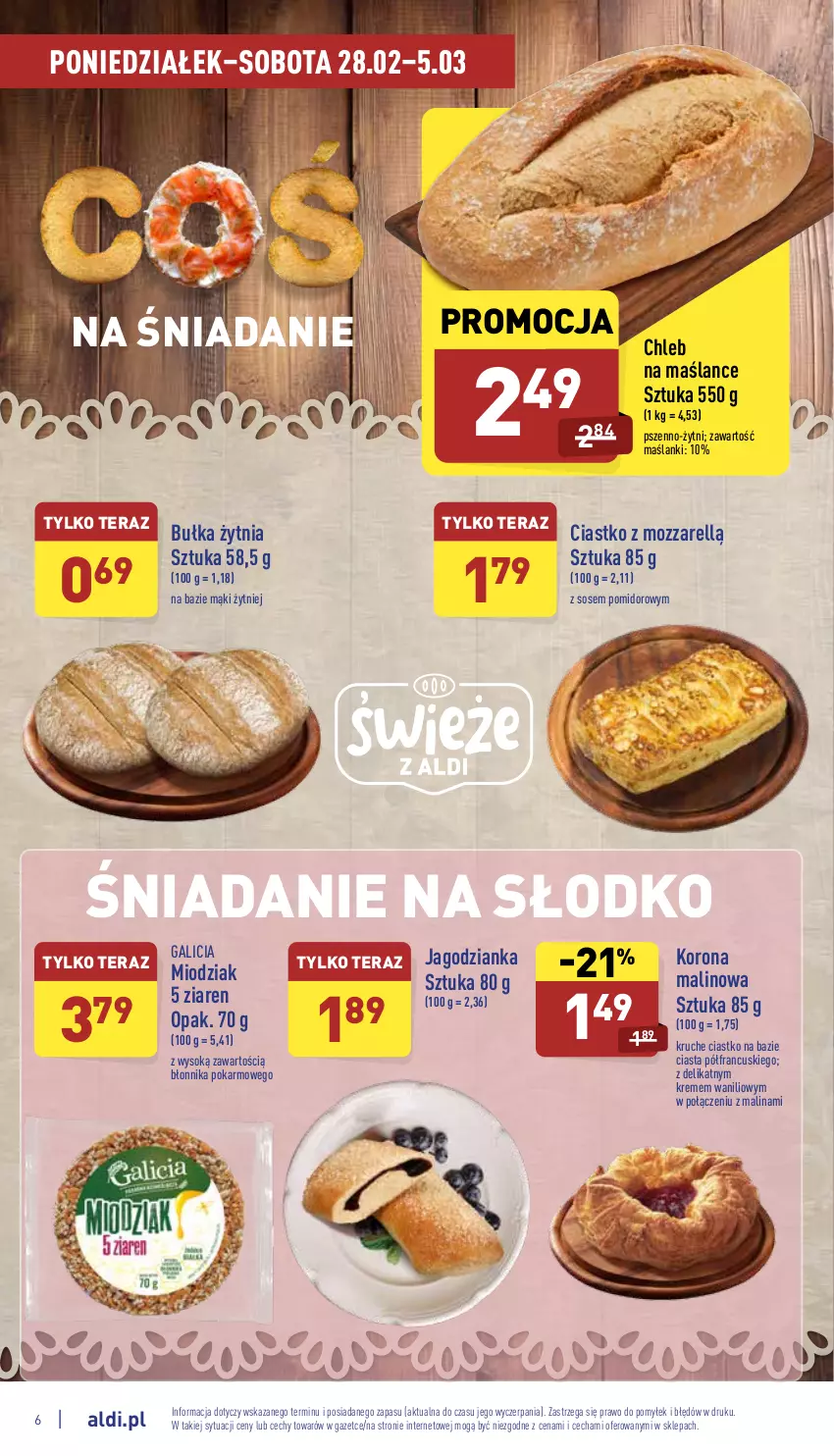 Gazetka promocyjna Aldi - Pełny katalog - ważna 28.02 do 05.03.2022 - strona 6 - produkty: Bułka, Chleb, Jagodzianka, Lanki, Sok, Sos, Tera