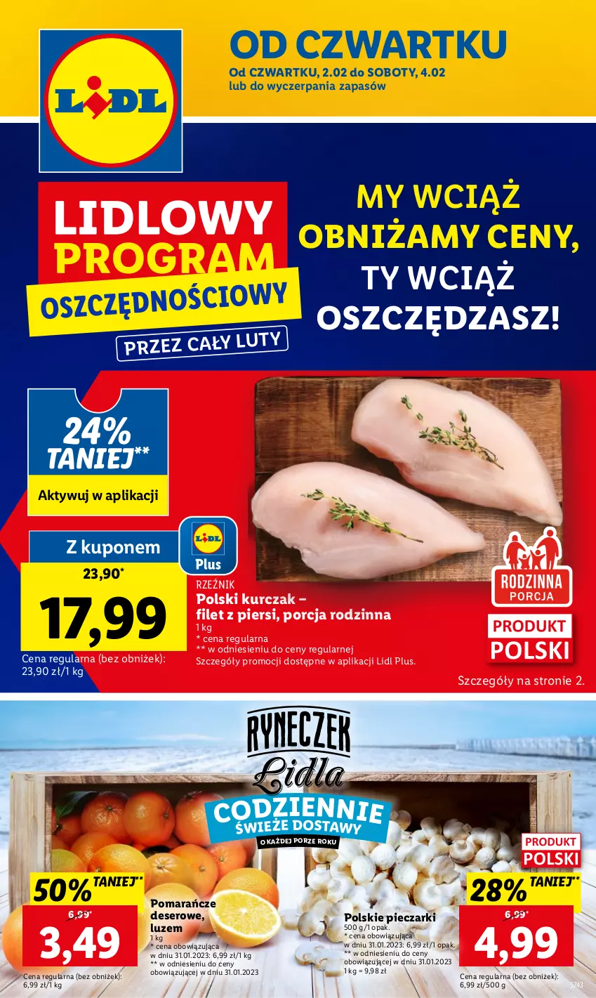 Gazetka promocyjna Lidl - GAZETKA - ważna 02.02 do 04.02.2023 - strona 1 - produkty: Deser, Kurczak, Piec, Pomarańcze, Por, Ser