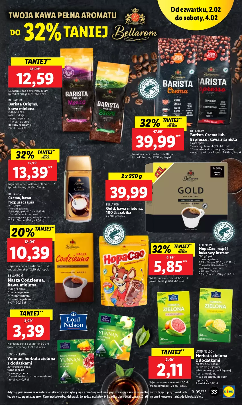 Gazetka promocyjna Lidl - GAZETKA - ważna 02.02 do 04.02.2023 - strona 33 - produkty: Bell, Bella, Gin, Grejpfrut, Herbata, Kakao, Kawa, Kawa mielona, Kawa rozpuszczalna, Kawa ziarnista, Napój, Torebka