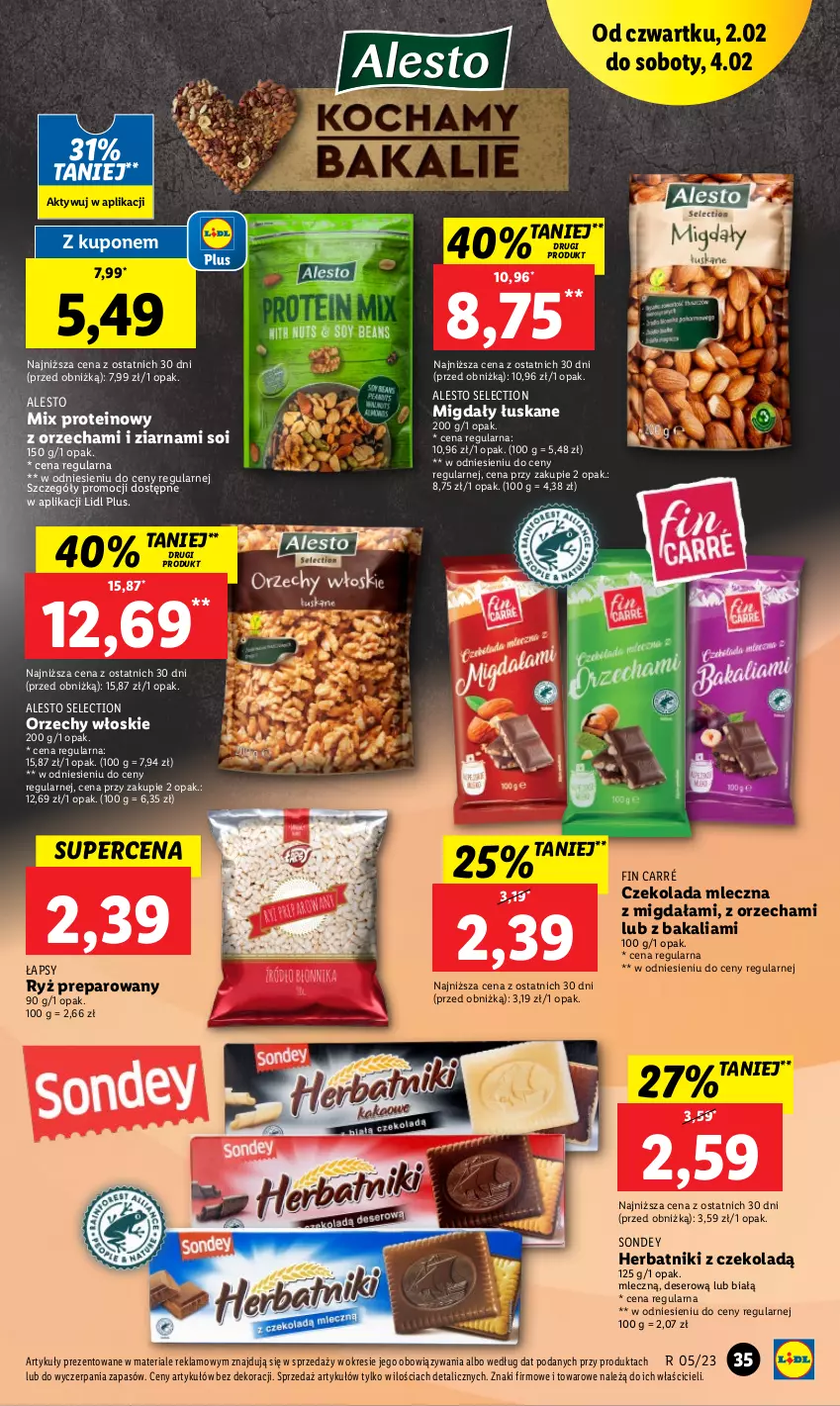 Gazetka promocyjna Lidl - GAZETKA - ważna 02.02 do 04.02.2023 - strona 35 - produkty: Czekolada, Czekolada mleczna, Deser, Herbatniki, Migdały, Migdały łuskane, Orzechy włoskie, Ryż, Ser