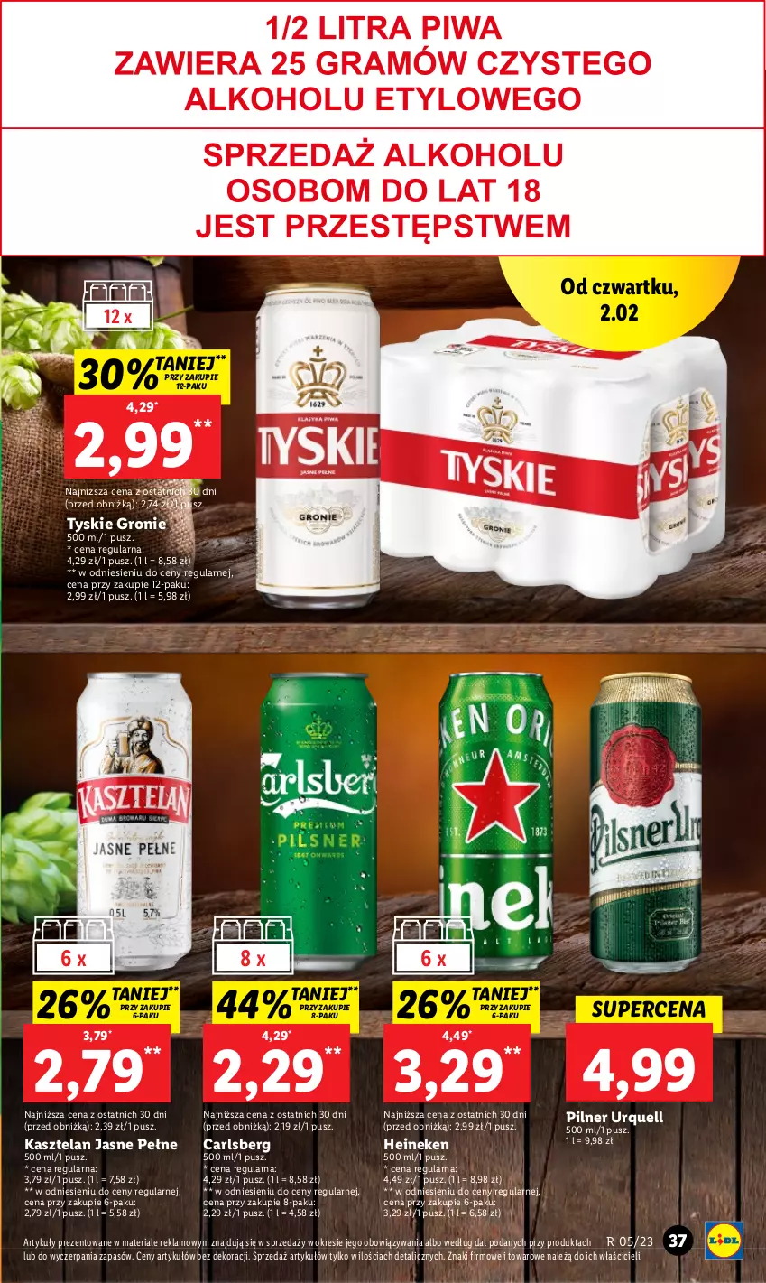 Gazetka promocyjna Lidl - GAZETKA - ważna 02.02 do 04.02.2023 - strona 39 - produkty: Carlsberg, Heineken, Kasztelan, Tyskie