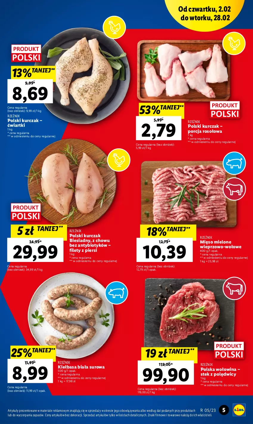 Gazetka promocyjna Lidl - GAZETKA - ważna 02.02 do 04.02.2023 - strona 5 - produkty: Kiełbasa, Kiełbasa biała, Kurczak, Mięso, Mięso mielone, Por, Stek, Wołowina