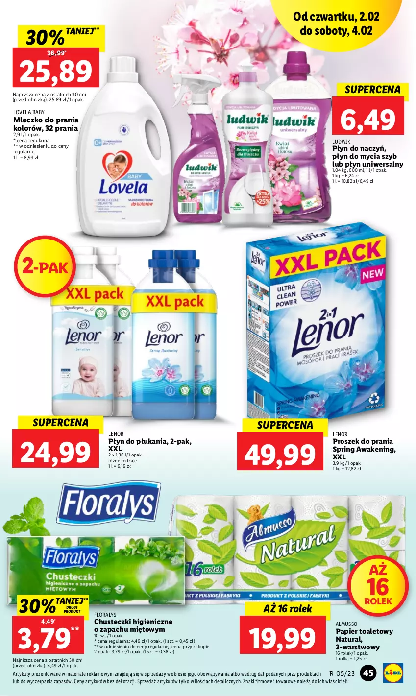 Gazetka promocyjna Lidl - GAZETKA - ważna 02.02 do 04.02.2023 - strona 51 - produkty: Chusteczki, Flora, Lenor, Lovela, Ludwik, Mleczko, Mleczko do prania, Mus, Papier, Papier toaletowy, Płyn do mycia, Płyn do płukania, Proszek do prania