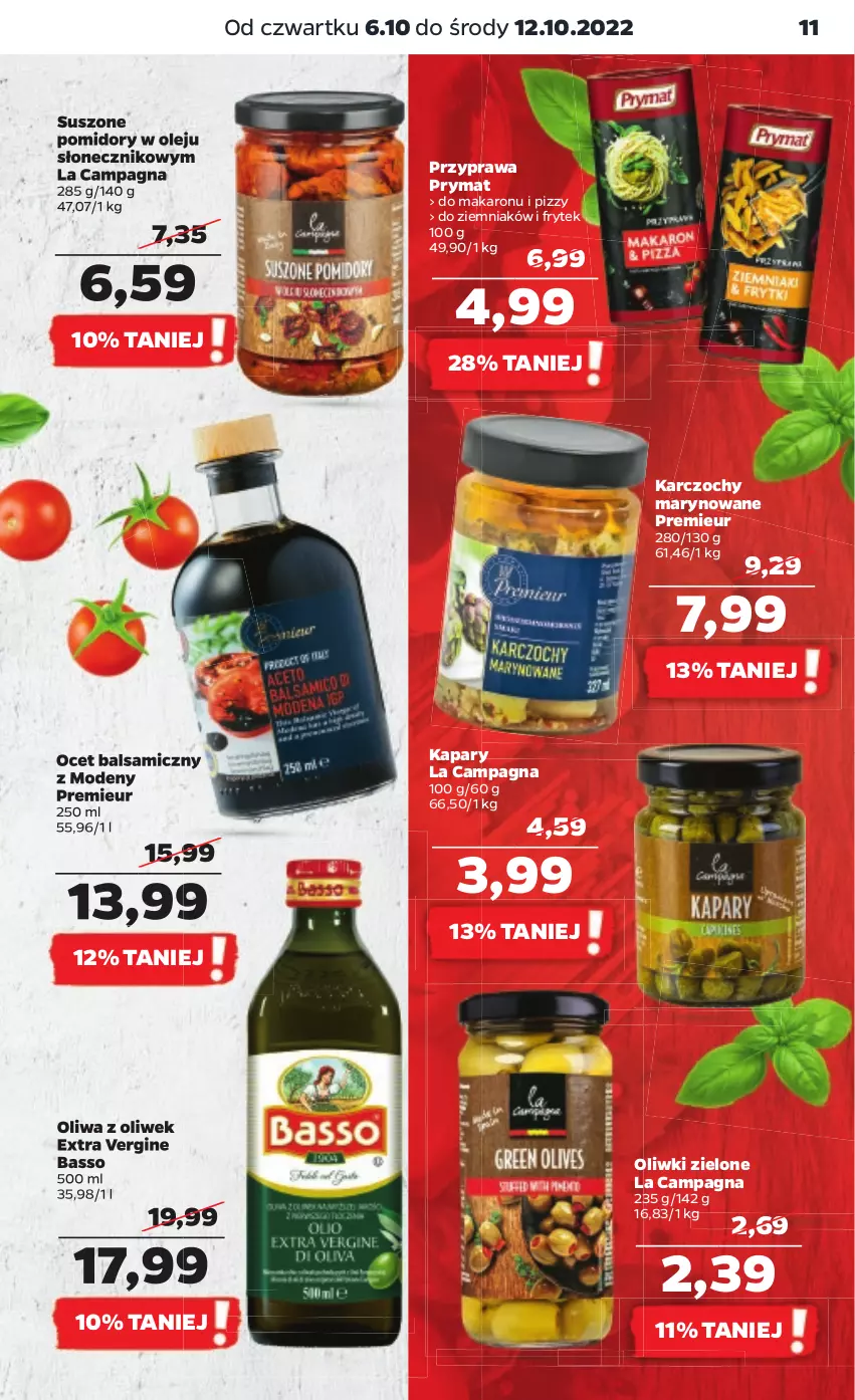 Gazetka promocyjna Netto - Artykuły spożywcze - ważna 06.10 do 12.10.2022 - strona 11 - produkty: Gin, Kapary, Karczochy, Makaron, Ocet, Ocet balsamiczny, Olej, Oliwa z oliwek, Oliwki, Oliwki zielone, Pomidory, Prymat, Suszone pomidory