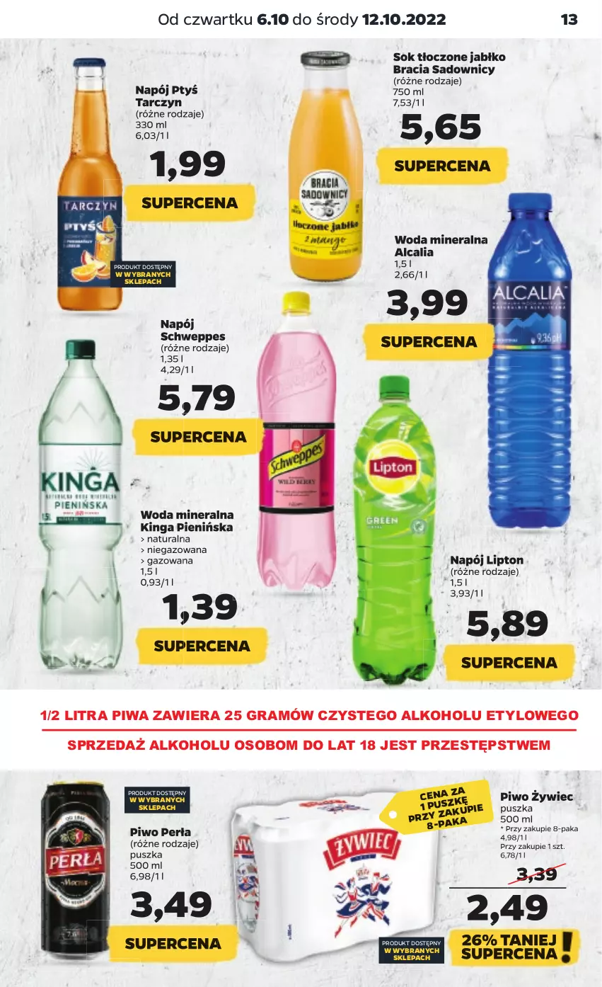 Gazetka promocyjna Netto - Artykuły spożywcze - ważna 06.10 do 12.10.2022 - strona 13 - produkty: Gra, Lipton, Napój, Perła, Piwa, Piwo, Schweppes, Sok, Woda, Woda mineralna