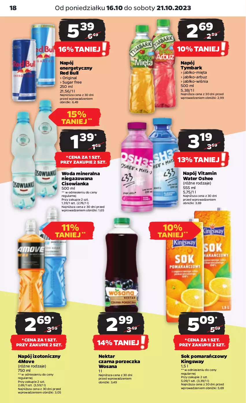 Gazetka promocyjna Netto - Artykuły spożywcze - ważna 16.10 do 21.10.2023 - strona 18 - produkty: Arbuz, Cisowianka, Gin, Mięta, Napój, Napój energetyczny, Napój izotoniczny, Nektar, Oshee, Por, Red Bull, Sok, Sok pomarańczowy, Tymbark, Woda, Woda mineralna, Wosana