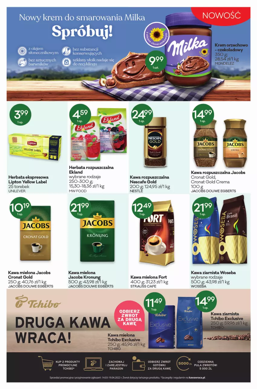 Gazetka promocyjna Groszek - ważna 03.03 do 15.03.2022 - strona 8 - produkty: Herbata, Jacobs, Kawa, Kawa mielona, Kawa rozpuszczalna, Kawa ziarnista, Lipton, Tchibo, Woseba