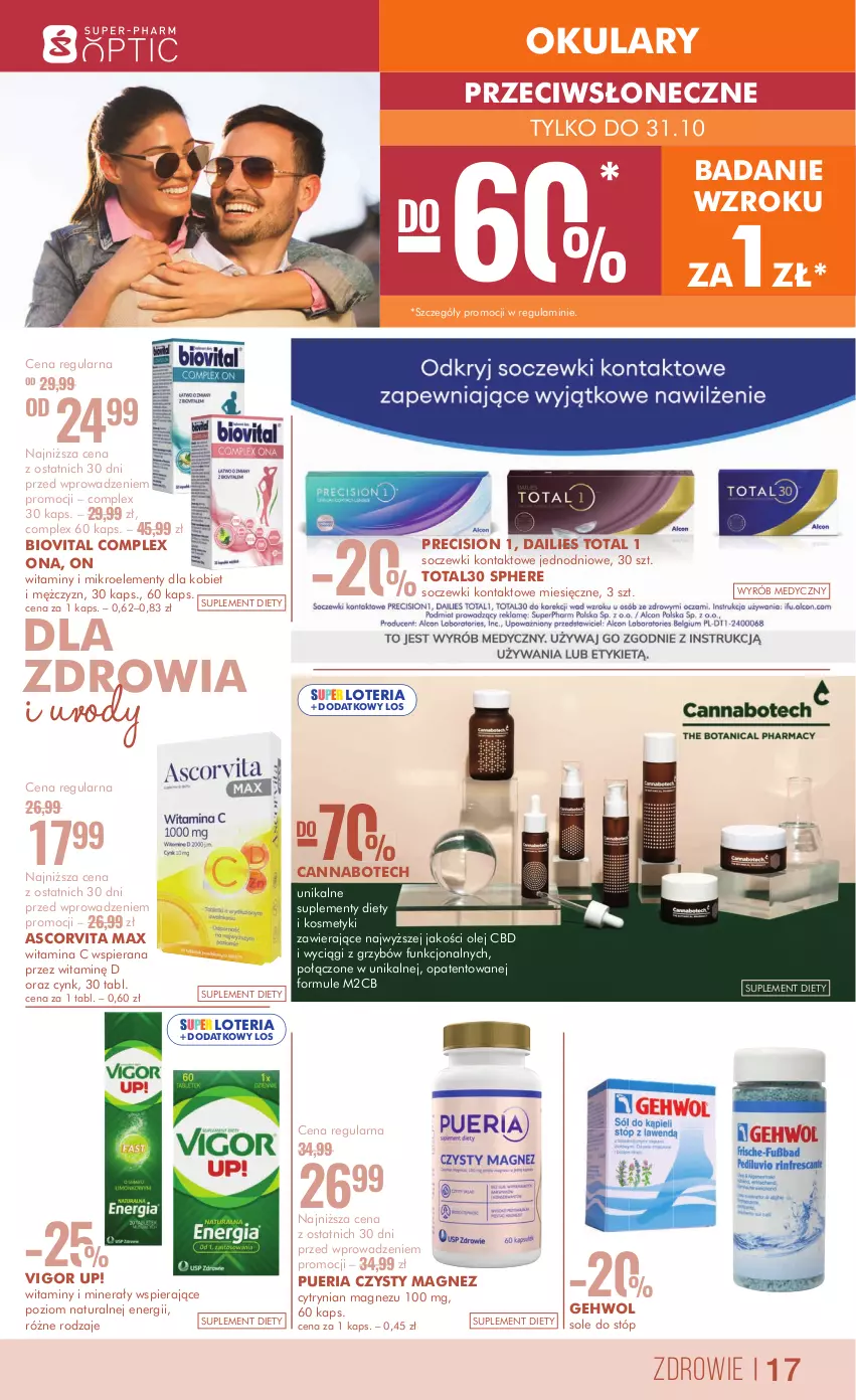 Gazetka promocyjna Super Pharm - Gazetka - ważna 14.10 do 29.10.2024 - strona 17 - produkty: Biovital, Cynk, Gehwol, Magnez, Mule, Olej, Soczewki kontaktowe, Suplement diety, Vigor up!, Zdrowie