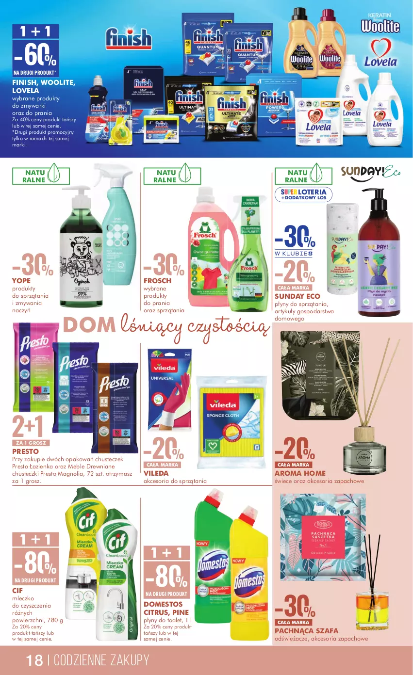 Gazetka promocyjna Super Pharm - Gazetka - ważna 14.10 do 29.10.2024 - strona 18 - produkty: Chusteczki, Cif, Domestos, Fa, Finish, Frosch, Lovela, Meble, Mleczko, Presto, Rama, Szafa, Vileda, Woolite, Yope, Zmywarki