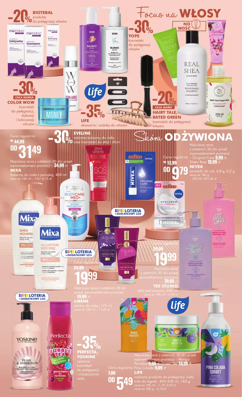 Gazetka promocyjna Super Pharm - Gazetka - ważna 14.10 do 29.10.2024 - strona 4 - produkty: BIOTEBAL, Eveline, Gin, Kosmetyki do pielęgnacji, Lirene, Mango, Mixa, Nivea, Perfecta, Yope, Yoskine