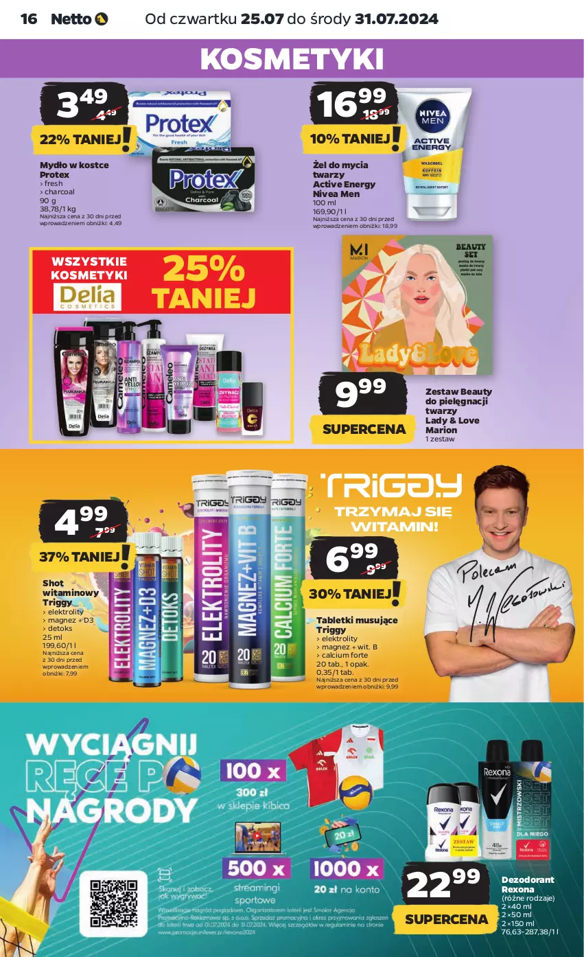 Gazetka promocyjna Netto - Artykuły spożywcze - ważna 25.07 do 31.07.2024 - strona 16 - produkty: Calcium, Dezodorant, Magnez, Mus, Mydło, Nivea, Nivea Men, Rexona, Tablet, Tabletki musujące