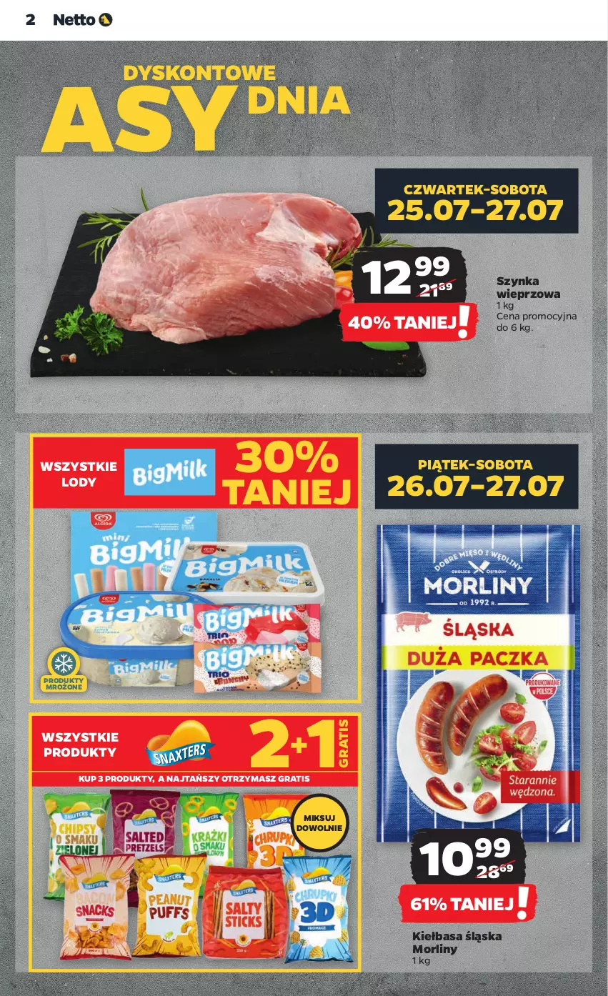 Gazetka promocyjna Netto - Artykuły spożywcze - ważna 25.07 do 31.07.2024 - strona 2 - produkty: Gra, Kiełbasa, Kiełbasa śląska, Lody, Morliny, Produkty mrożone, Szynka, Szynka wieprzowa