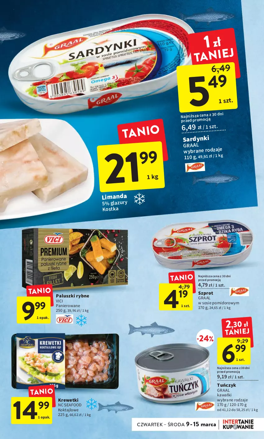 Gazetka promocyjna Intermarche - Gazetka Intermarche - ważna 09.03 do 15.03.2023 - strona 23 - produkty: Gra, Graal, Kawa, Krewetki, Lazur, Paluszki rybne, Sardynki, Sos, Szprot, Tuńczyk