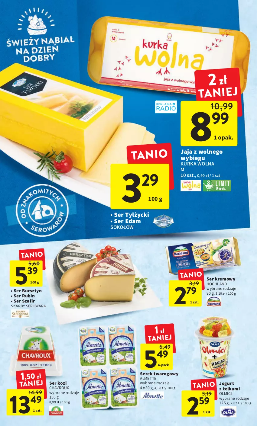 Gazetka promocyjna Intermarche - Gazetka Intermarche - ważna 09.03 do 15.03.2023 - strona 26 - produkty: Almette, Bursztyn, Edam, Hochland, Jaja, Jaja z wolnego wybiegu, Jogurt, Rubin, Ser, Ser kozi, Ser tylżycki, Serek, Serek twarogowy, Sok, Sokołów