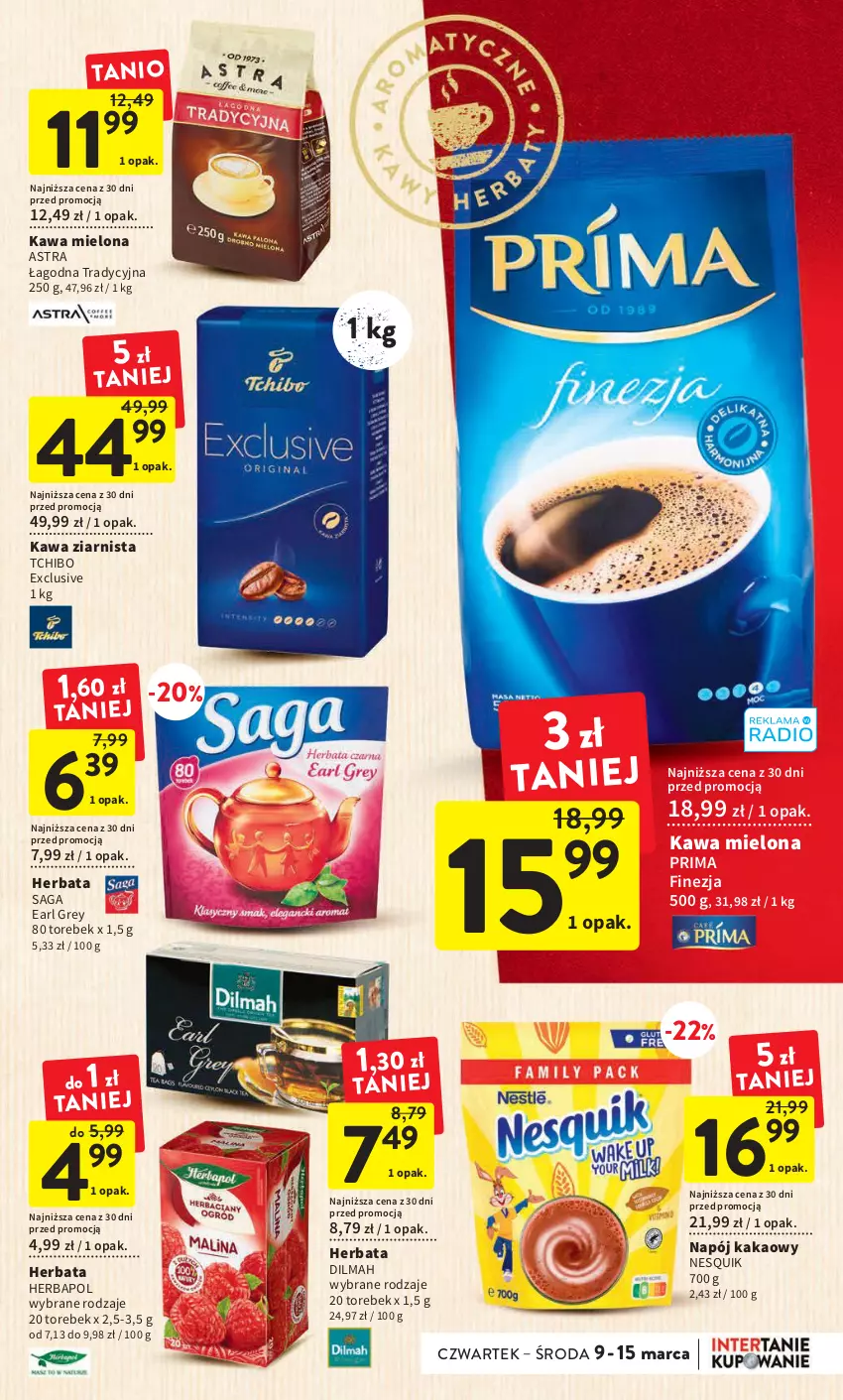 Gazetka promocyjna Intermarche - Gazetka Intermarche - ważna 09.03 do 15.03.2023 - strona 29 - produkty: Dilmah, Earl Grey, Herbapol, Herbata, Kakao, Kawa, Kawa mielona, Kawa ziarnista, Napój, Nesquik, Prima, Saga, Tchibo