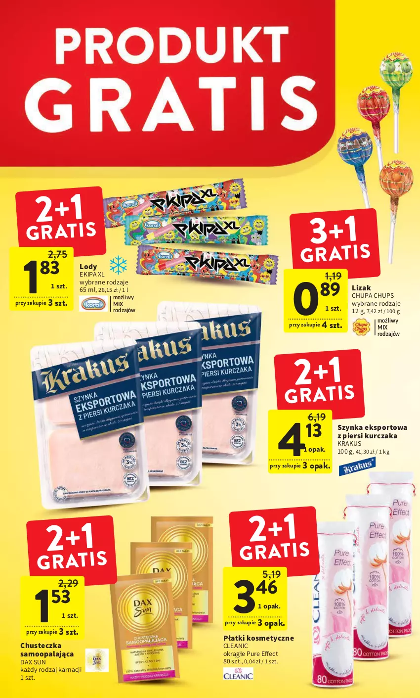 Gazetka promocyjna Intermarche - Gazetka Intermarche - ważna 09.03 do 15.03.2023 - strona 6 - produkty: Chupa Chups, Cleanic, DAX, Krakus, Kurczak, Lody, Płatki kosmetyczne, Por, Pur, Sport, Szynka