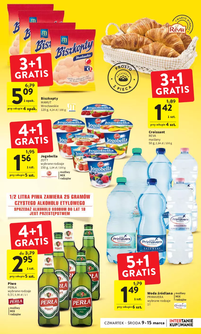 Gazetka promocyjna Intermarche - Gazetka Intermarche - ważna 09.03 do 15.03.2023 - strona 7 - produkty: Bell, Bella, Biszkopty, Croissant, Jogobella, LANA, Perła, Piwo, Prima, Primavera, Woda, Zott