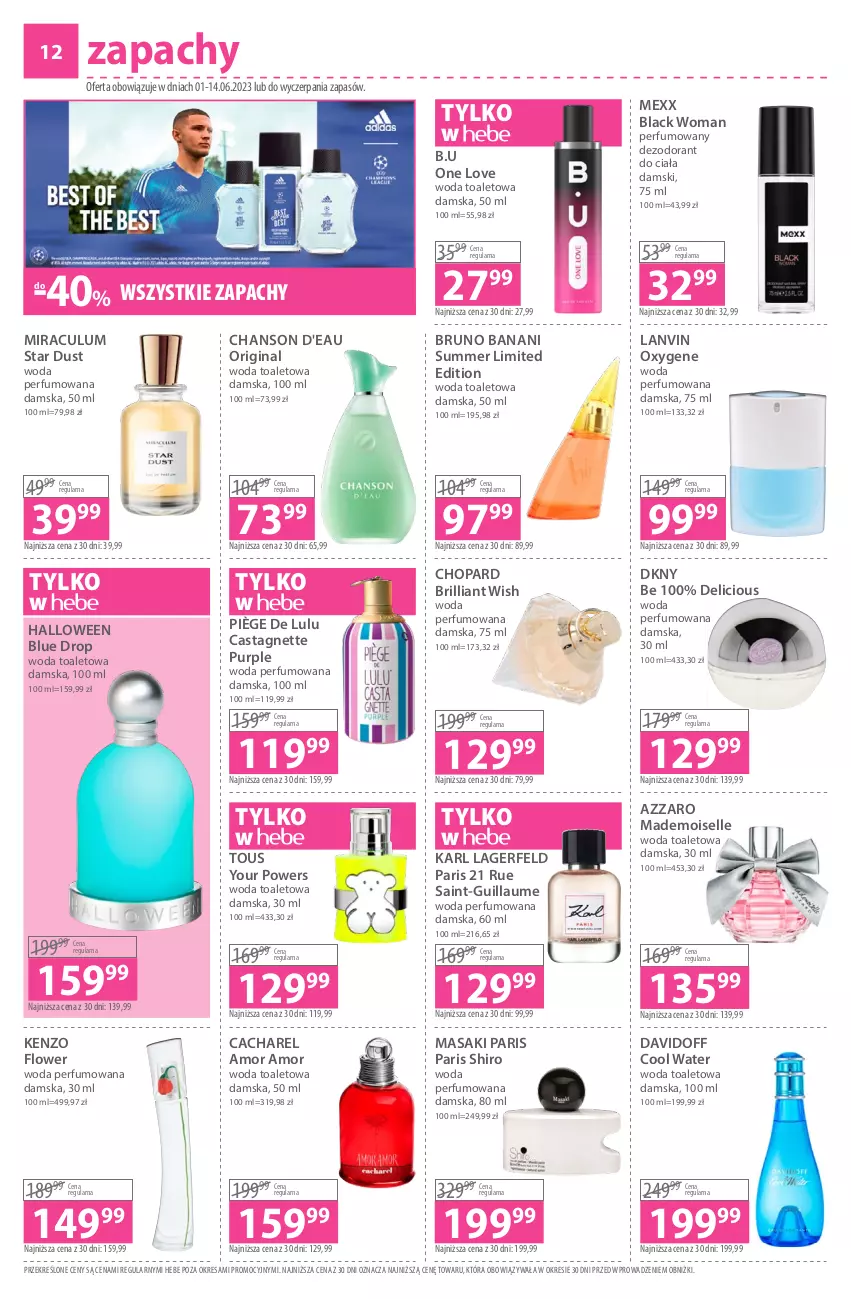 Gazetka promocyjna Hebe - Gazetka - ważna 01.06 do 14.06.2023 - strona 12 - produkty: Azzaro, Bruno Banani, Cacharel, Davidoff, Dezodorant, DKNY, Gin, Karl Lagerfeld, Kenzo, Lack, Lanvin, Mexx, Perfum, Pur, Woda, Woda perfumowana, Woda toaletowa