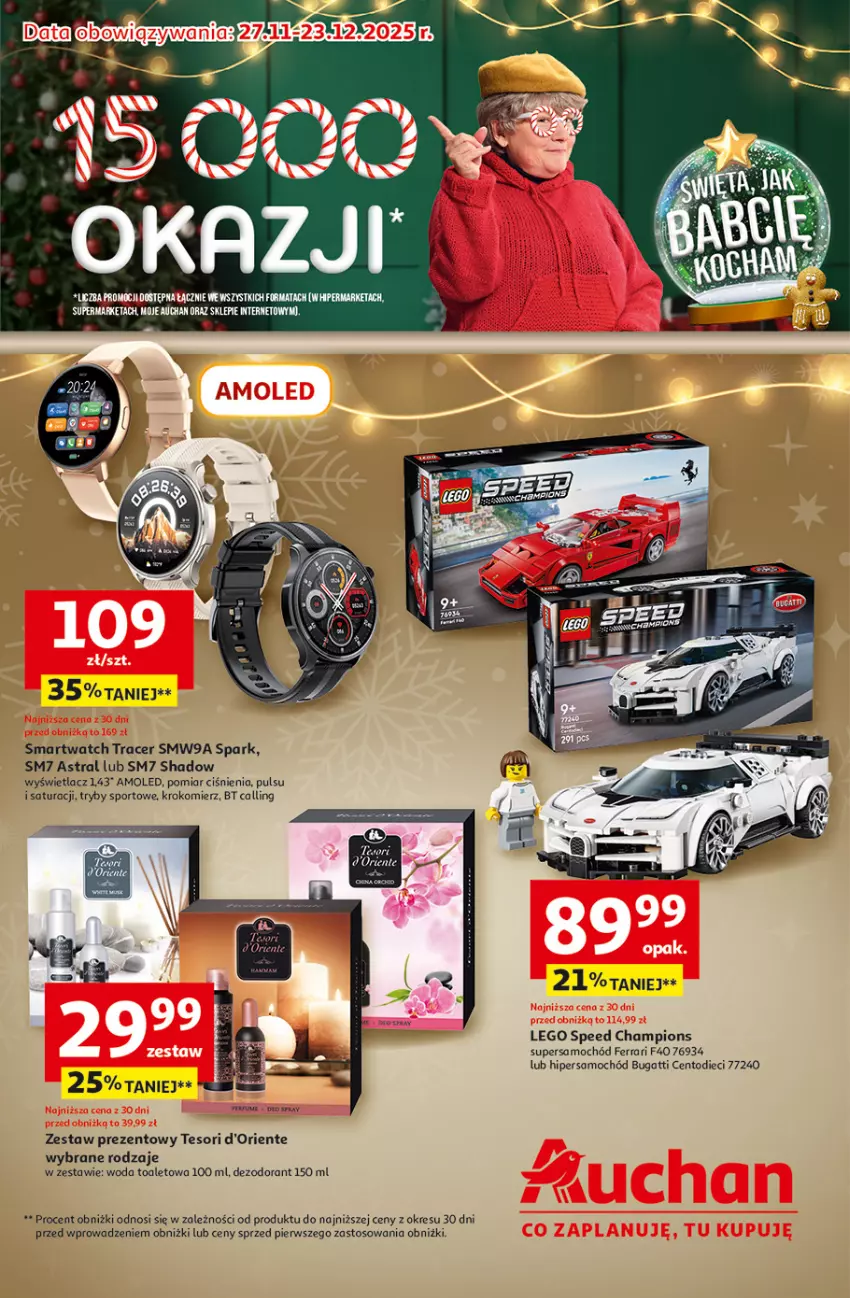 Gazetka promocyjna Auchan - Gazetka katalog prezenty Świera jak babcię kocham Hipermarket Auchan - ważna 27.11 do 03.12.2025 - strona 1 - produkty: Acer, Amol, Dezodorant, Krokomierz, LEGO, Por, Samochód, Smartwatch, Sport, Woda, Woda toaletowa, Zestaw prezentowy
