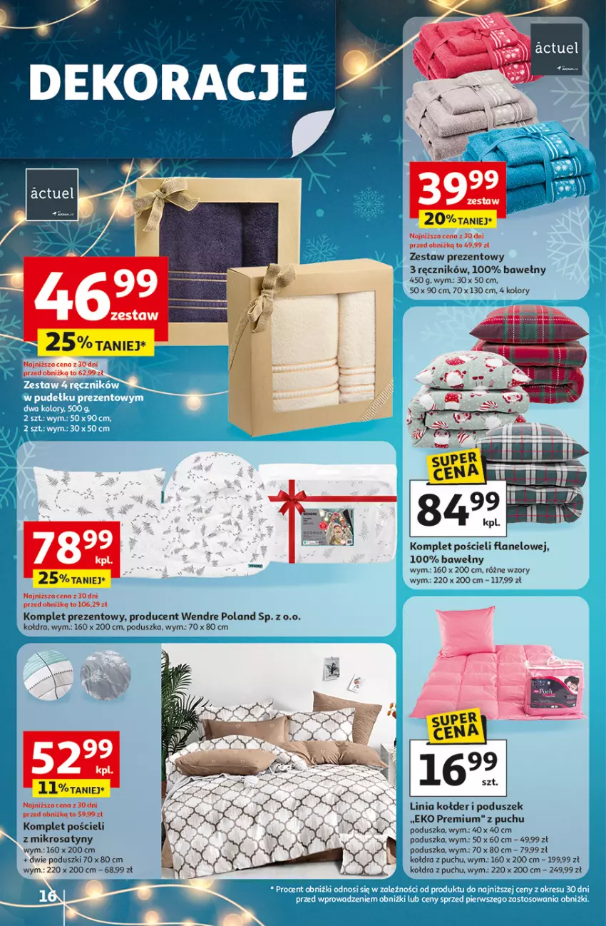 Gazetka promocyjna Auchan - Gazetka katalog prezenty Świera jak babcię kocham Hipermarket Auchan - ważna 27.11 do 03.12.2025 - strona 16 - produkty: Kołdra, Kołdra z puchu, Komplet pościeli, Poduszka, Pościel, Ręcznik, Zestaw prezentowy