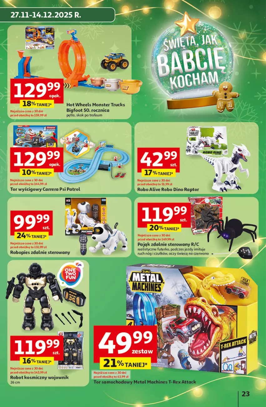 Gazetka promocyjna Auchan - Gazetka katalog prezenty Świera jak babcię kocham Hipermarket Auchan - ważna 27.11 do 03.12.2025 - strona 23 - produkty: Carrera, Hot Wheels, Monster truck, Psi Patrol, Robot, Tor wyścigowy