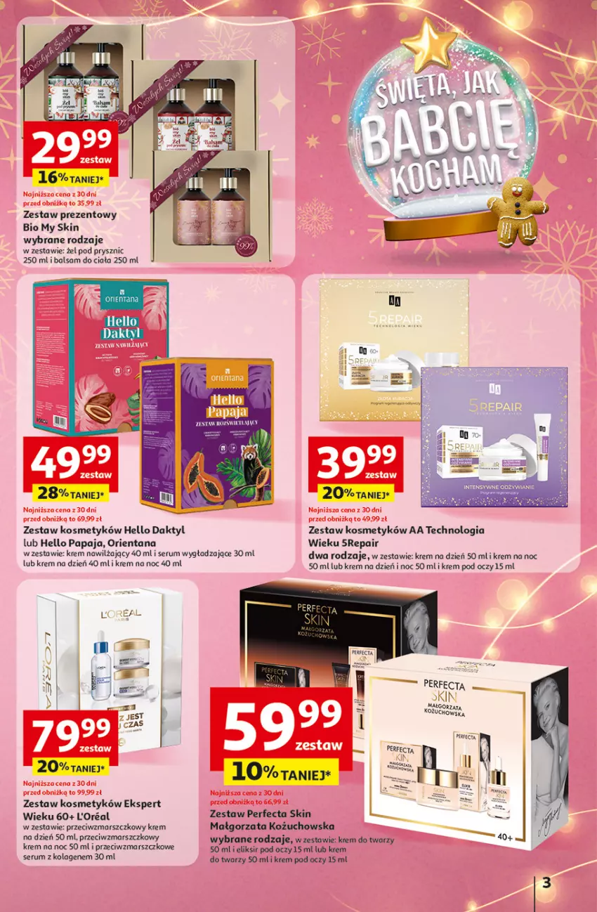 Gazetka promocyjna Auchan - Gazetka katalog prezenty Świera jak babcię kocham Hipermarket Auchan - ważna 27.11 do 03.12.2025 - strona 3 - produkty: Balsam do ciała, Kolagen, Krem do twarzy, Krem na dzień, Krem na noc, Krem nawilżający, Krem pod oczy, Mars, Papaja, Perfecta, Rum, Ser, Serum, Zestaw prezentowy