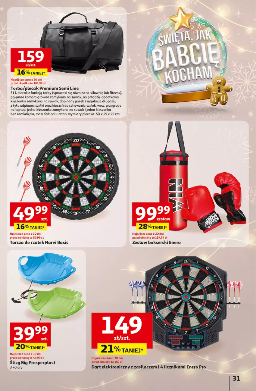 Gazetka promocyjna Auchan - Gazetka katalog prezenty Świera jak babcię kocham Hipermarket Auchan - ważna 27.11 do 03.12.2025 - strona 31 - produkty: Dart elektroniczny, Pasek, Plecak, Ser, Top, Torba, Zestaw bokserski