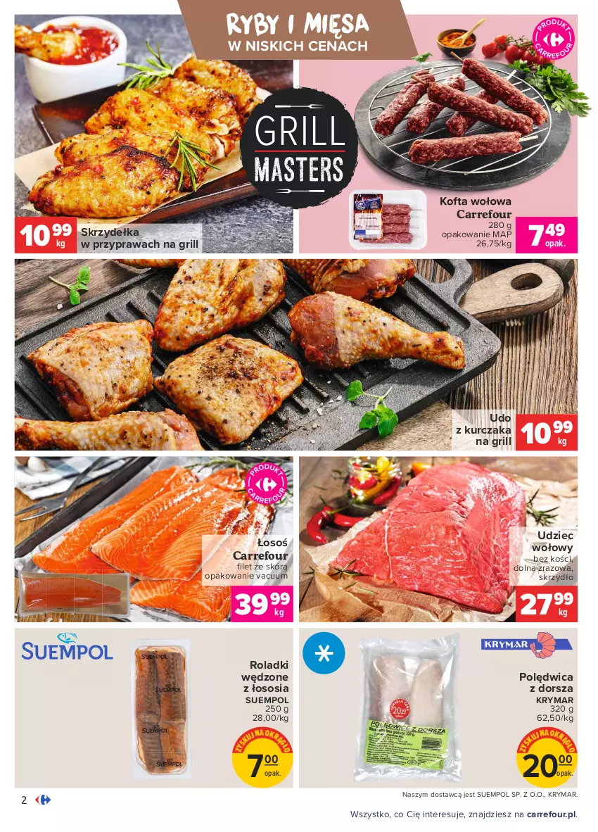 Gazetka promocyjna Carrefour - Gazetka Targi świeżości - ważna 09.08 do 16.08.2021 - strona 2 - produkty: Dorsz, Grill, Kurczak, Polędwica, Sos, Suempol, Udo z kurczaka, Udziec wołowy