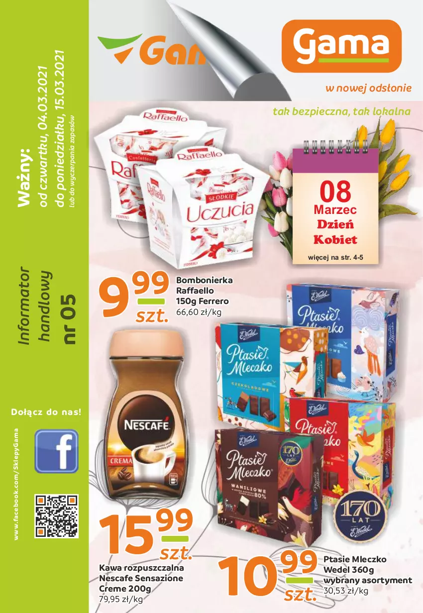 Gazetka promocyjna Gama - Gazetka Gama - ważna 04.03 do 15.03.2021 - strona 1 - produkty: Fa, Ferrero, Kawa, Kawa rozpuszczalna, Mleczko, O nas, Piec, Ptasie mleczko, Raffaello