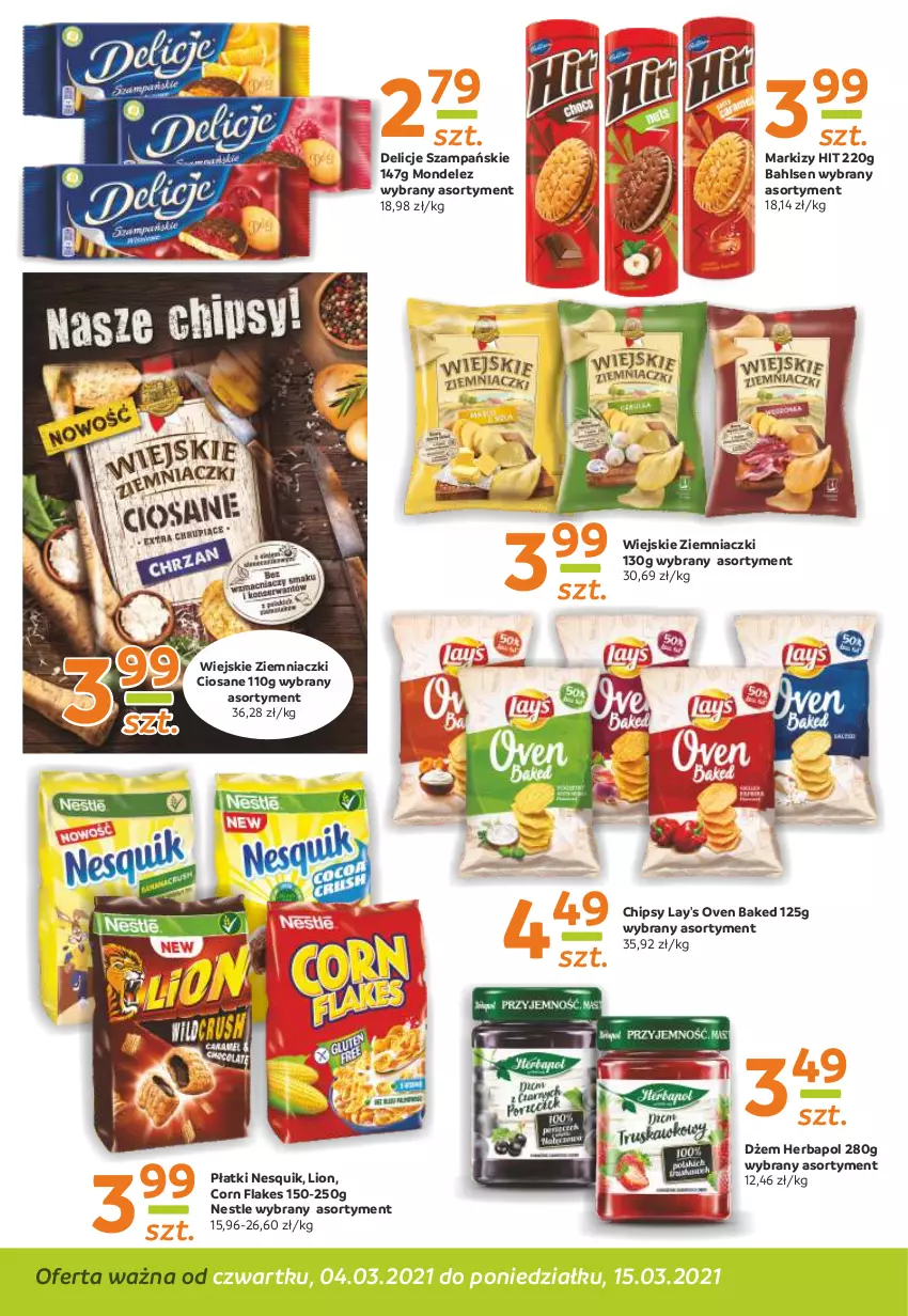 Gazetka promocyjna Gama - Gazetka Gama - ważna 04.03 do 15.03.2021 - strona 6 - produkty: Chipsy, Corn flakes, Delicje, Dżem, Herbapol, Lion, Nesquik