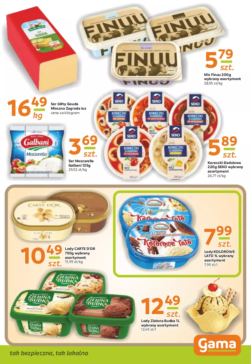 Gazetka promocyjna Gama - Gazetka Gama - ważna 04.03 do 15.03.2021 - strona 7 - produkty: Carte d'Or, Finuu, Galbani, Gouda, Gra, Koreczki śledziowe, Lody, Mozzarella, Piec, SEKO, Ser, Zielona Budka