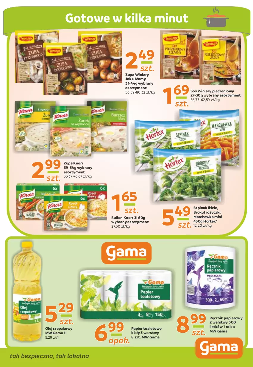 Gazetka promocyjna Gama - Gazetka Gama - ważna 04.03 do 15.03.2021 - strona 9 - produkty: Bulion, Hortex, Knorr, Lion, Marchewka, Olej, Olej rzepakowy, Papier, Papier toaletowy, Piec, Ręcznik, Sos, Szpinak, Winiary, Zupa