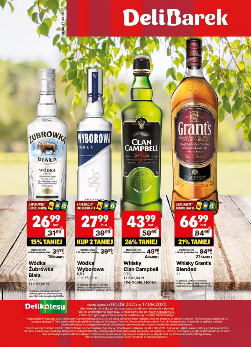 Gazetka promocyjna Delikatesy Centrum - Delibarek DC36-DC37 - ważna 04.09 do 17.09.2025 - strona 1 - produkty: Bell, Dron, Gra, Grant's, Rum, Whisky, Wódka, Wyborowa