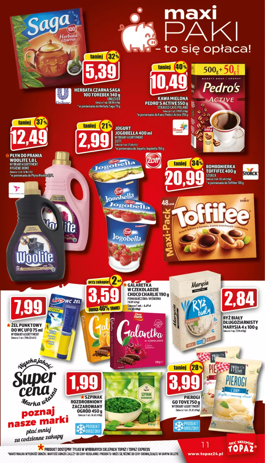 Gazetka promocyjna Topaz - Gazetka - ważna 03.03 do 09.03.2022 - strona 11 - produkty: Herbata, Herbata czarna, Jogurt, Kawa, Ogród, Płyn do prania, Por, Saga, Toffifee, Top, Woolite