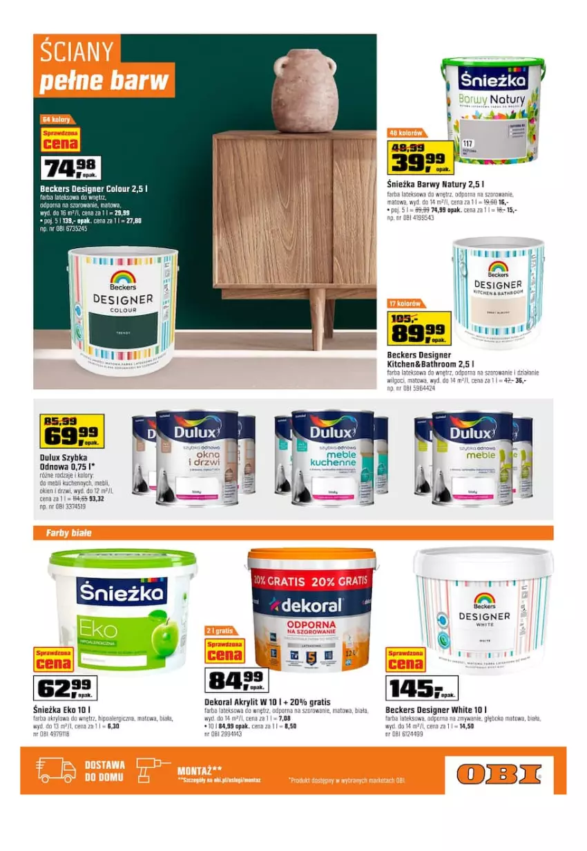 Gazetka promocyjna Obi - Gazetka OBI - ważna 27.04 do 10.05.2022 - strona 15 - produkty: Beckers, Dekoral, Designer Colour, Drzwi, Dulux, Fa, Farba lateksowa, Gra, Meble, Por