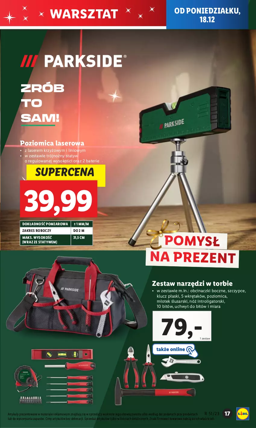 Gazetka promocyjna Lidl - GAZETKA - ważna 18.12 do 23.12.2023 - strona 23 - produkty: Młot, Młotek, Noż, Poziomica, Ser, Sok, Szczypce, Wkręt, Zestaw narzędzi