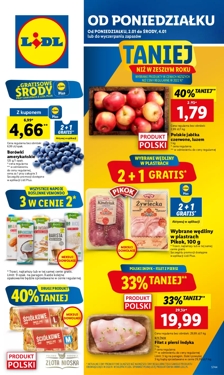 Gazetka promocyjna Lidl - GAZETKA - ważna 02.01 do 04.01.2023 - strona 1 - produkty: Filet z piersi indyka, Gra, Jabłka, Napoje, Olej, PIKOK