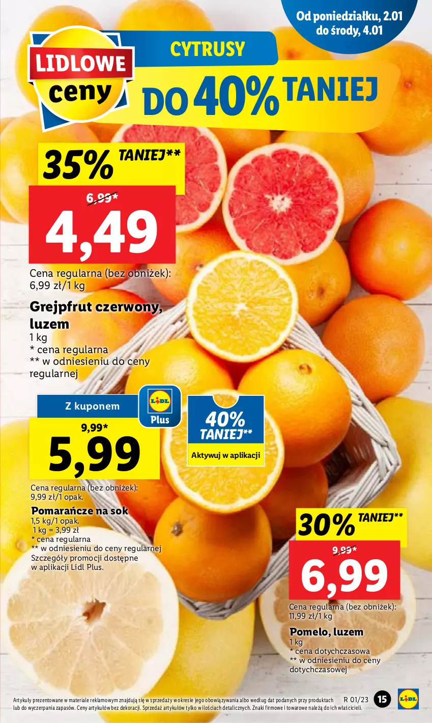 Gazetka promocyjna Lidl - GAZETKA - ważna 02.01 do 04.01.2023 - strona 15 - produkty: Grejpfrut, Pomarańcze, Pomelo, Sok