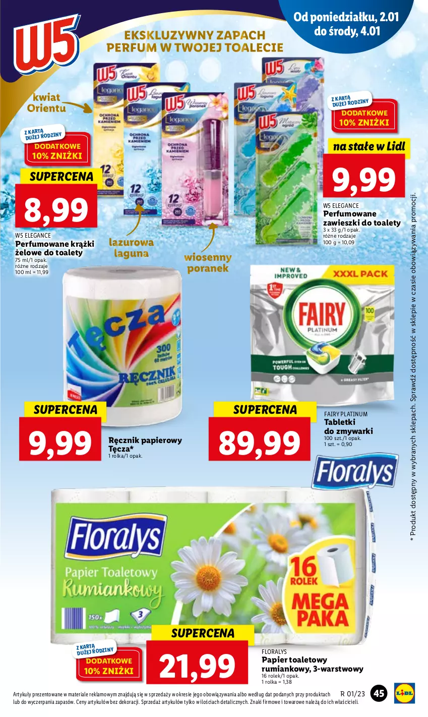 Gazetka promocyjna Lidl - GAZETKA - ważna 02.01 do 04.01.2023 - strona 51 - produkty: Fa, Fairy, Flora, Lazur, Papier, Papier toaletowy, Perfum, Por, Ręcznik, Rum, Tablet, Tabletki do zmywarki, Zawieszki, Zmywarki