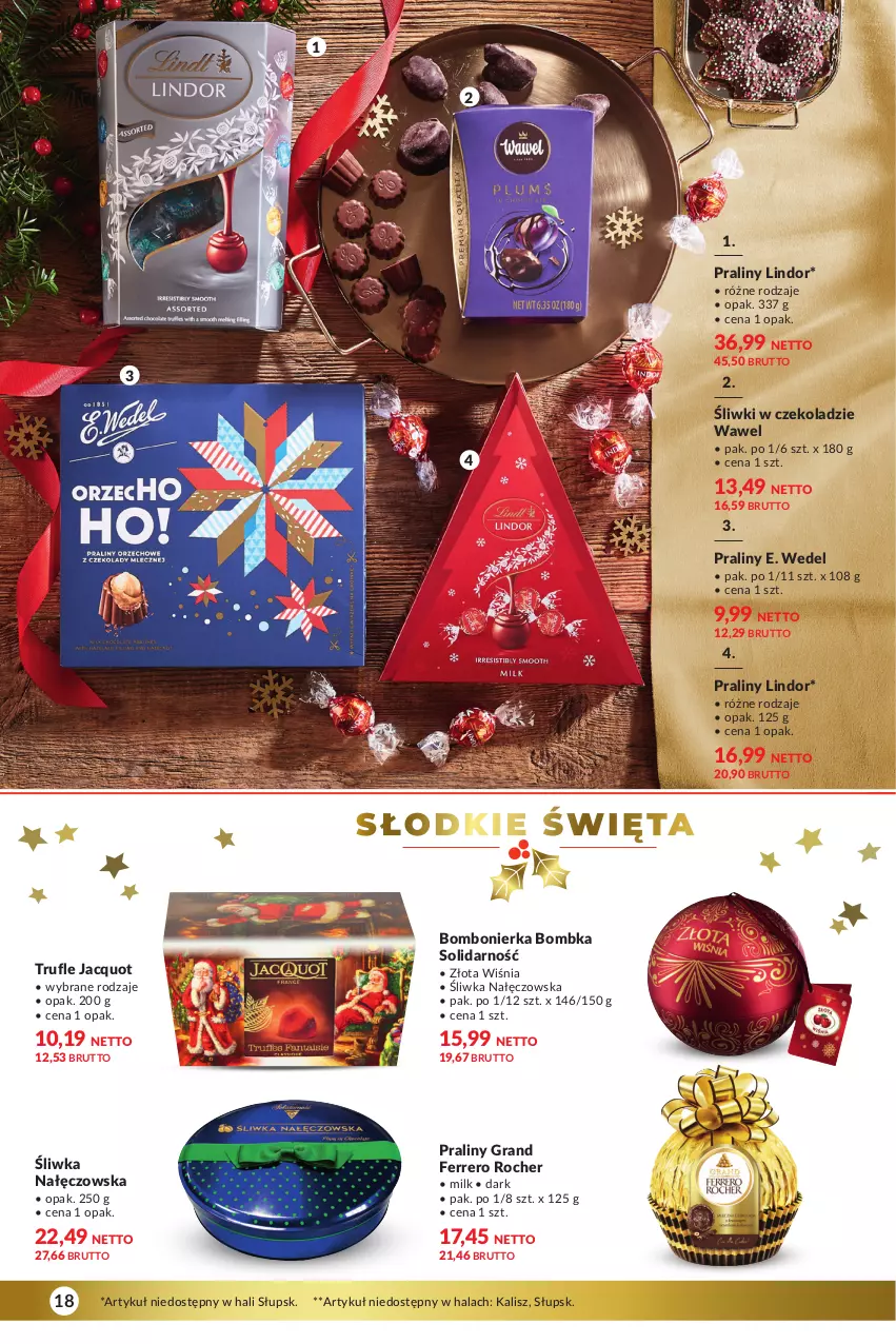 Gazetka promocyjna Makro - Katalog Delikatesy - oferta z alkoholem - ważna 28.11 do 24.12.2023 - strona 18 - produkty: E. Wedel, Ferrero, Ferrero Rocher, Gra, Lindor, Praliny, Wawel