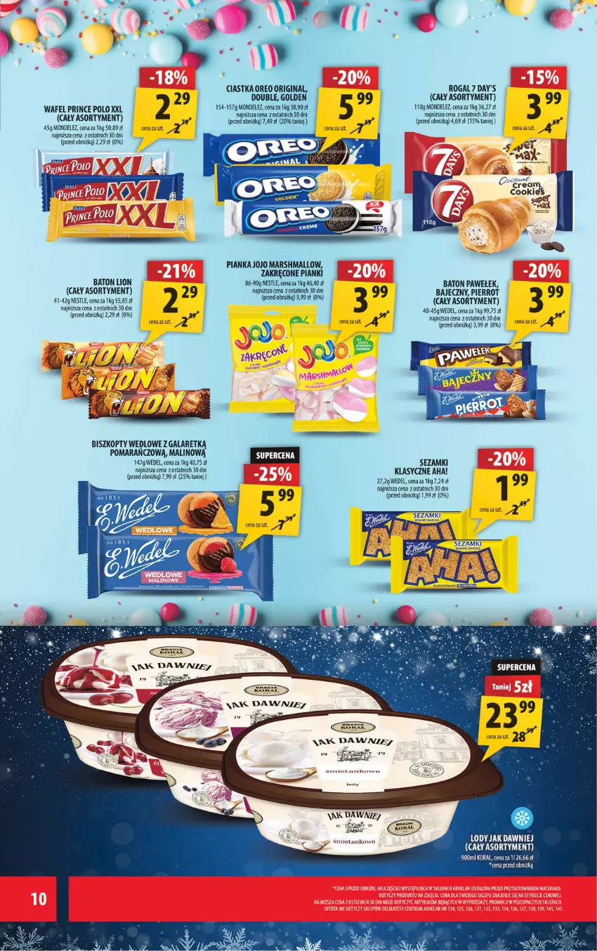Gazetka promocyjna Arhelan - Gazetka - ważna 29.12.2025 do 11.01.2026 - strona 10 - produkty: Baton, Biszkopty, Ciastka, Gala, Gin, Lion, Lody, Mars, Oreo, Rogal, Sezam