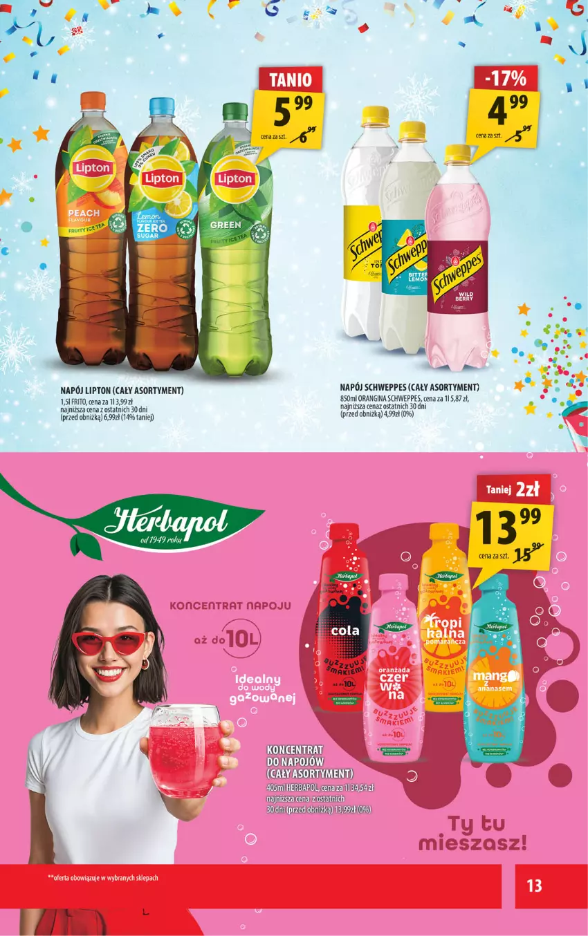 Gazetka promocyjna Arhelan - Gazetka - ważna 29.12.2025 do 11.01.2026 - strona 13 - produkty: Gin, Herbapol, Lipton, Napój, Schweppes