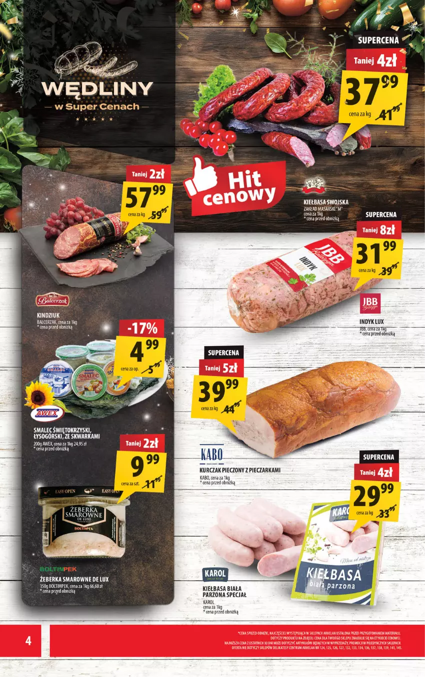 Gazetka promocyjna Arhelan - Gazetka - ważna 29.12.2025 do 11.01.2026 - strona 4 - produkty: Indyk lux, Kiełbasa, Kiełbasa biała, Kurczak, Piec, Pieczarka, Rum, Smalec, Warka