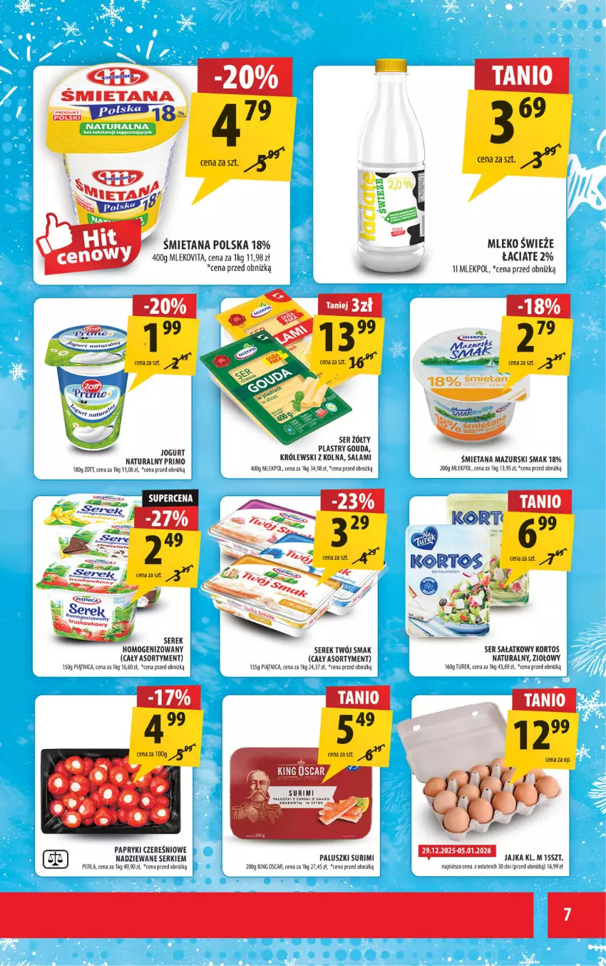 Gazetka promocyjna Arhelan - Gazetka - ważna 29.12.2025 do 11.01.2026 - strona 7 - produkty: Fa, Gouda, Jogurt, Jogurt naturalny, Królewski, Mleko, Mlekovita, Piątnica, Salami, Sałat, Ser, Serek, Serek homogenizowany, Surimi, Twój Smak