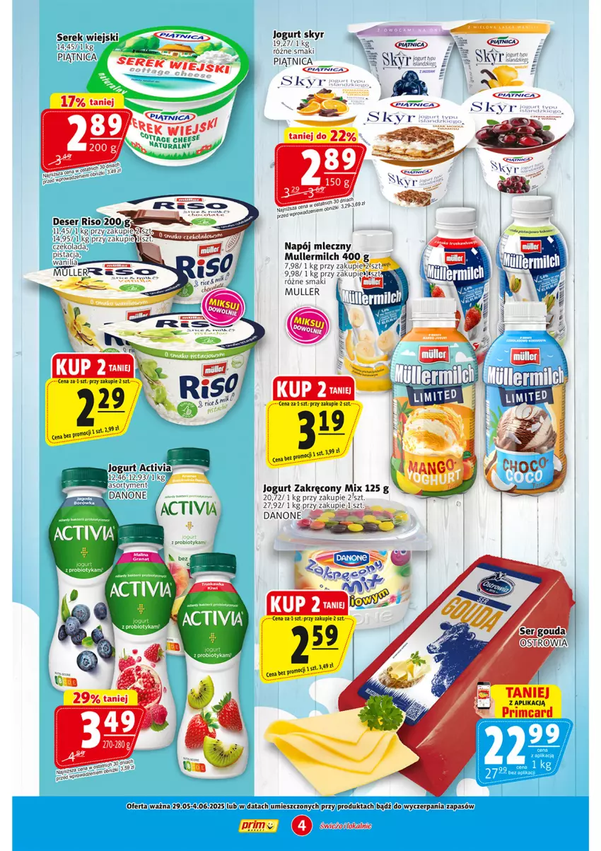 Gazetka promocyjna Prim Market - ważna 29.05 do 04.06.2025 - strona 4 - produkty: Czekolada, Danone, Deser, Jogurt, Napój, Napój mleczny, Piątnica, Ser, Serek, Serek wiejski