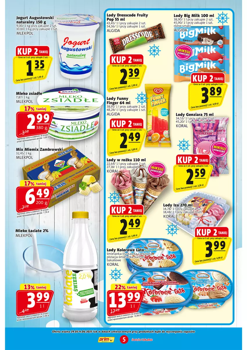 Gazetka promocyjna Prim Market - ważna 29.05 do 04.06.2025 - strona 5 - produkty: Algida, Big Milk, Czekolada, Dres, Gra, Jogurt, LG, Lody, Mleko, Mleko zsiadłe