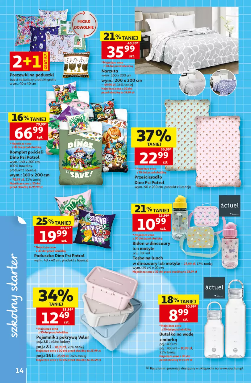 Gazetka promocyjna Auchan - Gazetka 30 Lat Hipermarket Auchan - ważna 16.07 do 22.07.2026 - strona 14 - produkty: Dinozaur, Gra, Komplet pościeli, LG, Narzuta, Poduszka, Pojemnik, Pościel, Prześcieradło, Psi Patrol