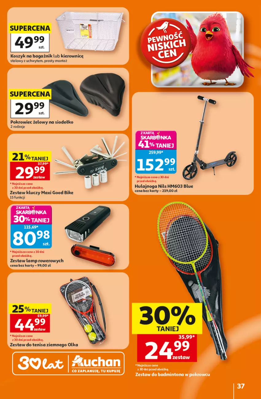 Gazetka promocyjna Auchan - Gazetka 30 Lat Hipermarket Auchan - ważna 16.07 do 22.07.2026 - strona 37 - produkty: Hulajnoga, Kosz, Pokrowiec, Rower, Zestaw kluczy