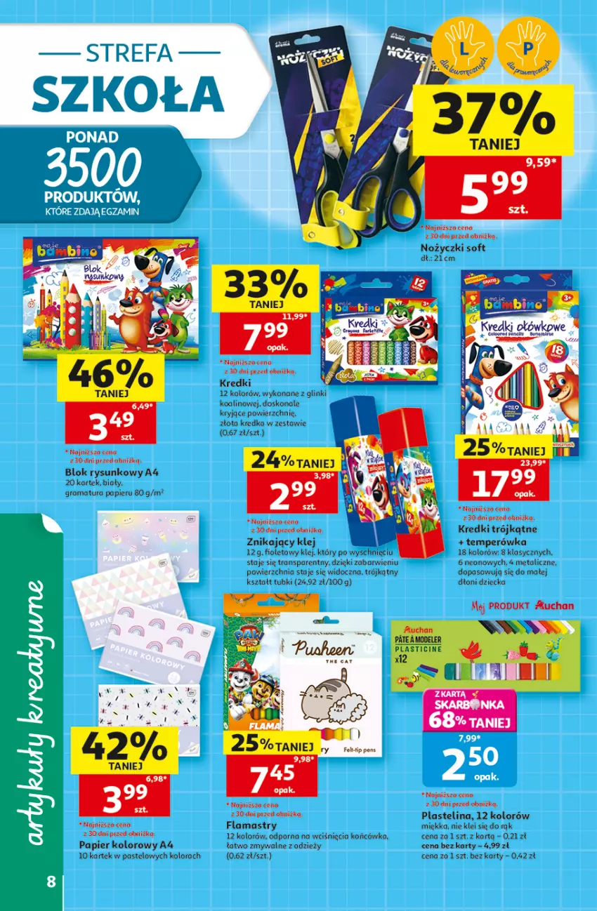 Gazetka promocyjna Auchan - Gazetka 30 Lat Hipermarket Auchan - ważna 16.07 do 22.07.2026 - strona 8 - produkty: Fa, Flamastry, Gra, Klej, Kredka, Noż, Nożyczki, Papier, Plastelina, Por, Rama, Ser, Tran