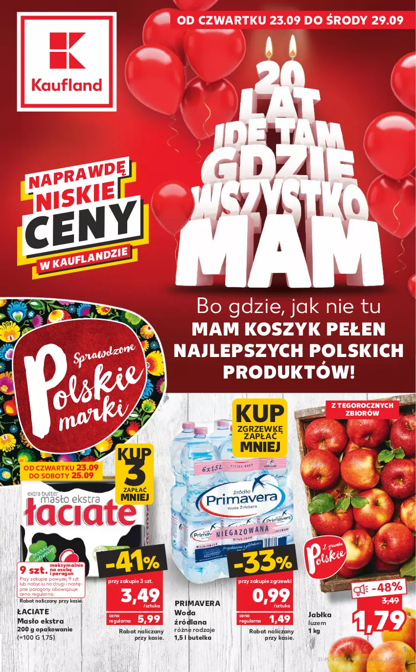 Gazetka promocyjna Kaufland - OFERTA TYGODNIA - ważna 23.09 do 29.09.2021 - strona 1 - produkty: Jabłka, Kosz, LANA, Masło, Prima, Primavera, Woda